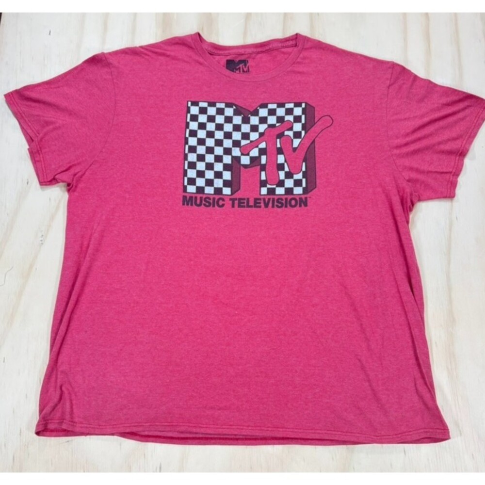 MTV Music Television Mens Checkered Logo T-Shirt Red Size 2XL
